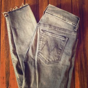 MOTHER high waisted ankle fray gray jeans
